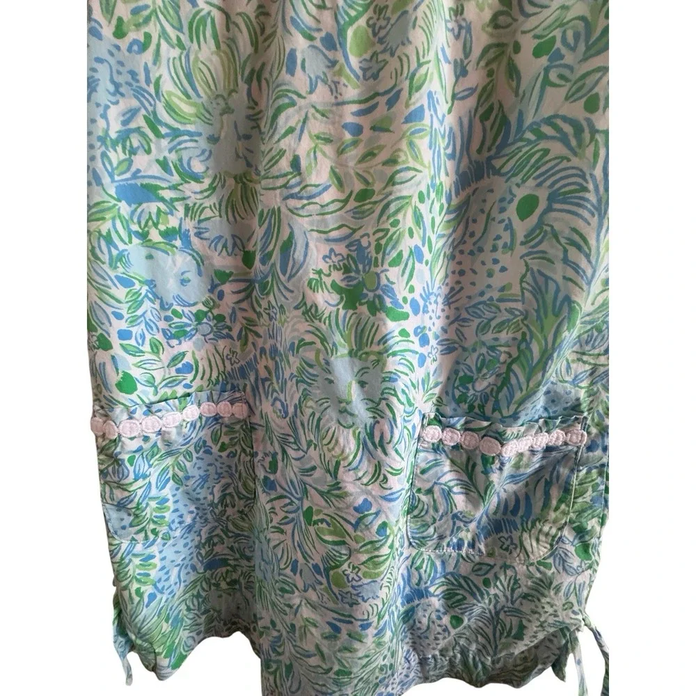 Lily Pulitzer Girl's Sz 7 Shift Dress Blue Green Shift Lace Trim NecklinePockets